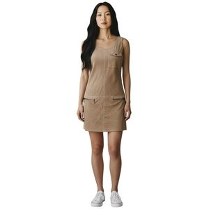 Guess micro suede biege tan sleeveless mini dress lined zippered pockets sz 4